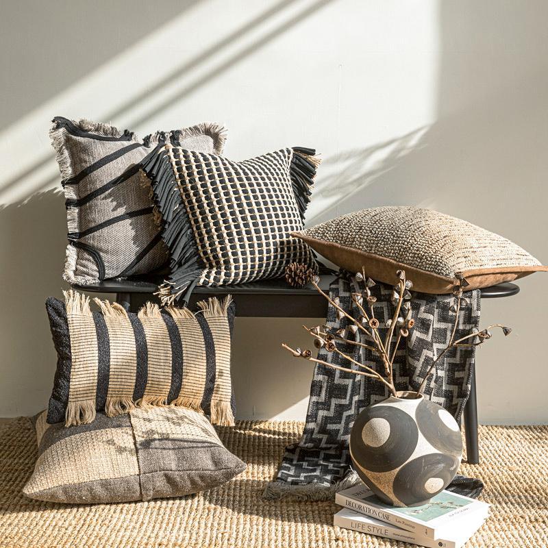 Textured Throw Natural - Premium dikke geweven kussenhoes van natuurlijke