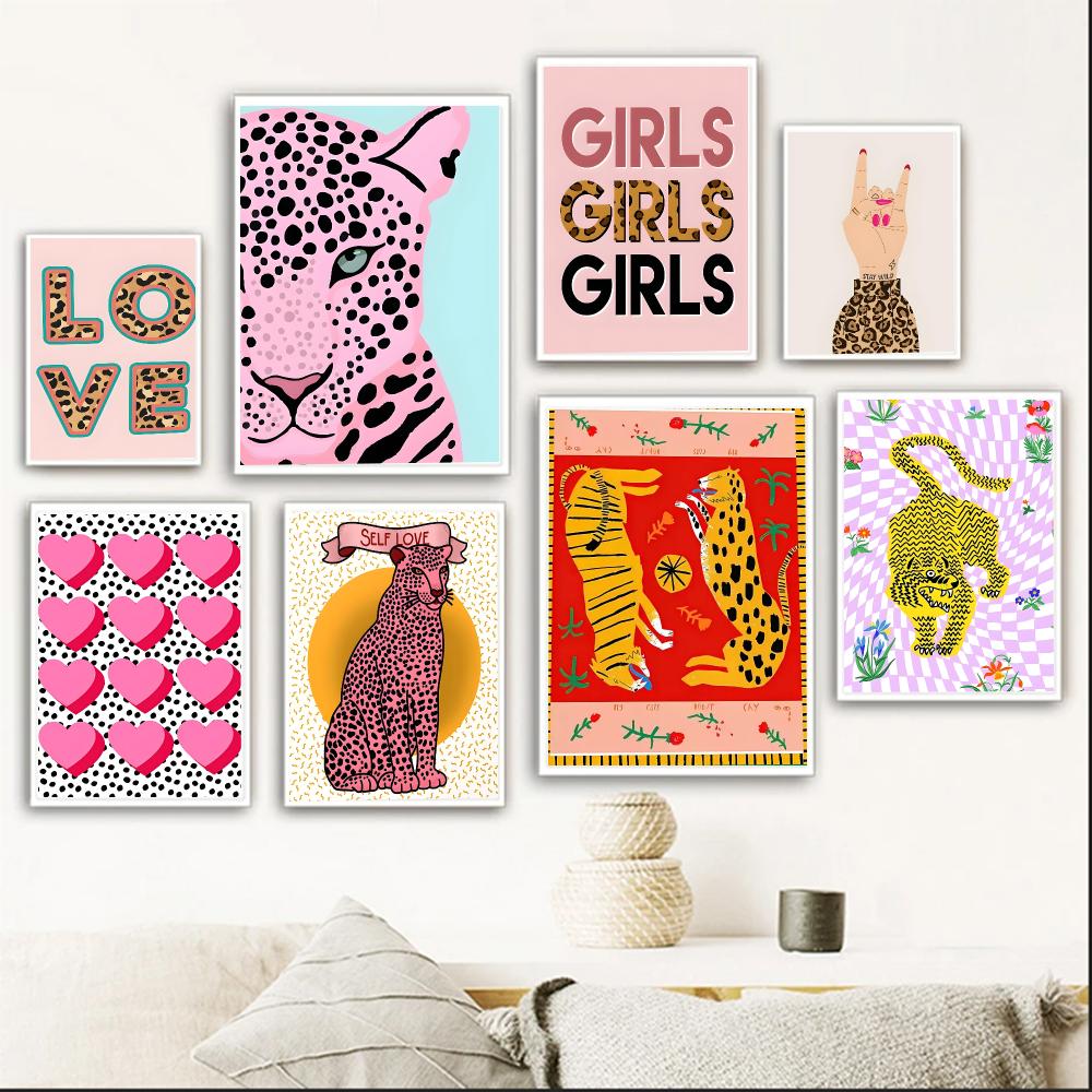 Interior Design Poster - Kleurrijke kunst W-Wild Leopard Tiger Flower