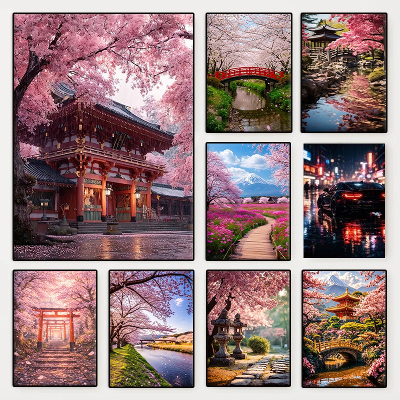 Japanse tuin scène kersenbloes - Interior Design Poster recensie en prijs