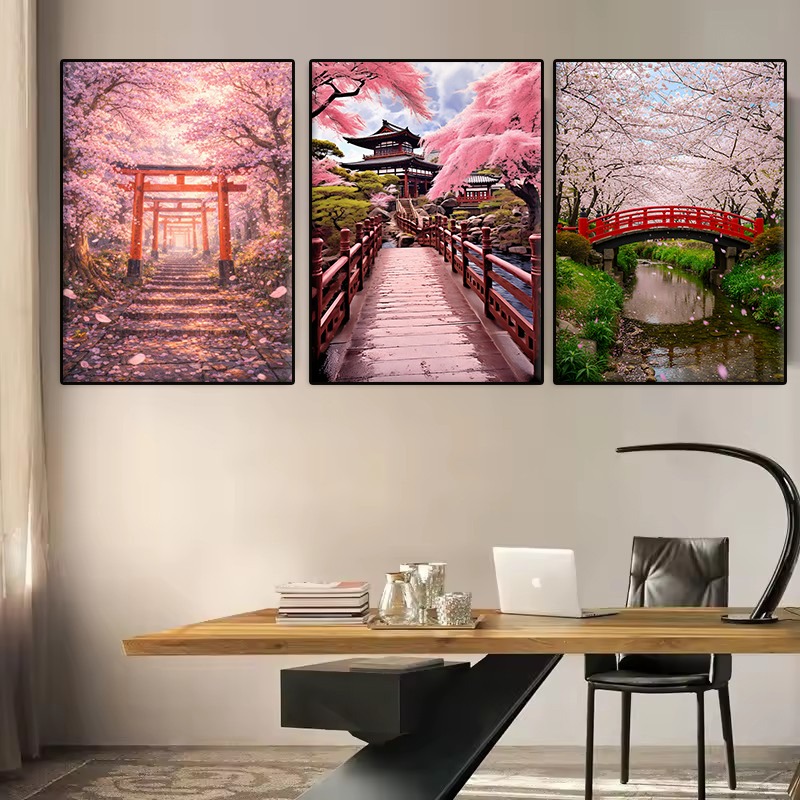 Japanse tuin scène kersenbloes - Interior Design Poster recensie en prijs