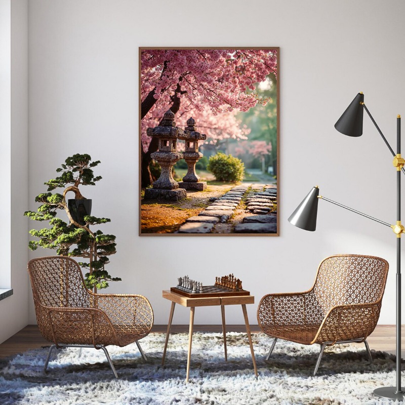 Japanse tuin scène kersenbloes - Interior Design Poster recensie en prijs